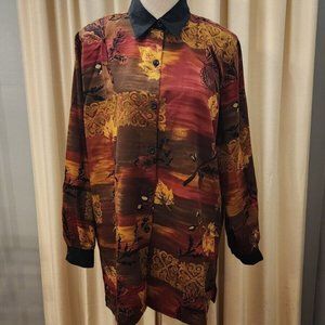 Vintage CALICHE Collection Size 14 Multi-Color Fall Leaves Button Up Shirt Top